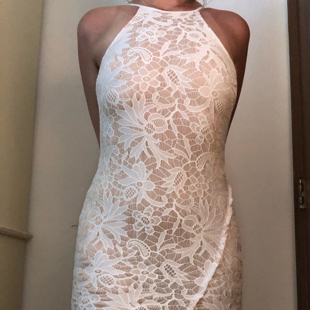 Ivory lace asymmetrical dress from Papaya!
